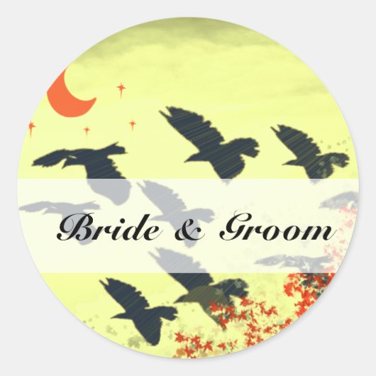 Vogels Vliegen Rode Maan Ronde Sticker (Voorkant)