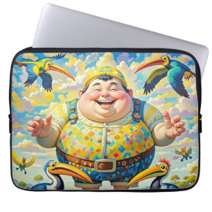 Vogels vliegen rond een vrolijk man laptop sleeve