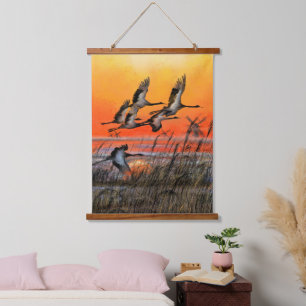 Vogels Vliegend Zonsondergang Hangende Wandtapijt Hangend Wandkleed