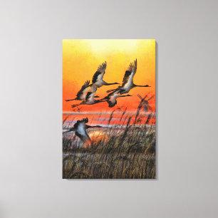 Vogels Vliegende Zonsondergang Canvasprint - Schil Canvas Afdruk