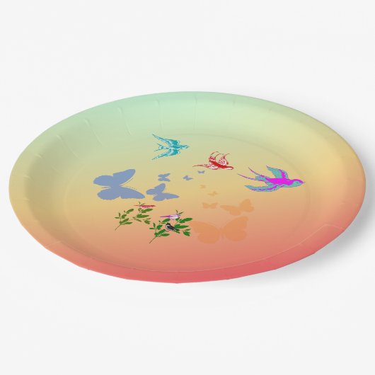 Vogels Vlinders Bloemen in Natuur Papieren Bordje (Gekanteld)