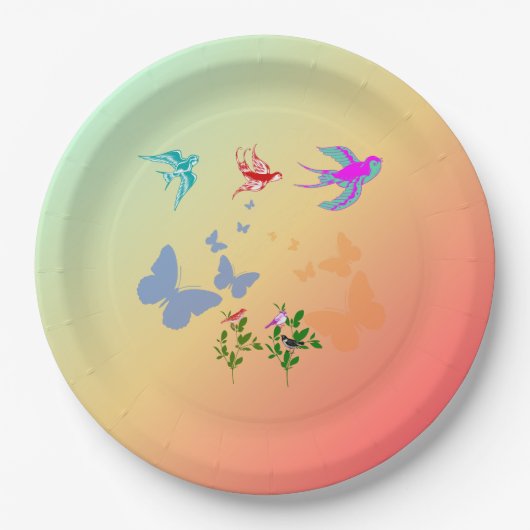 Vogels Vlinders Bloemen in Natuur Papieren Bordje (Voorkant)