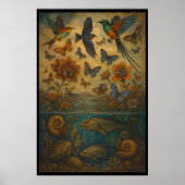Vogels, vlinders en het oude leven in de oceaan poster (Voorkant)