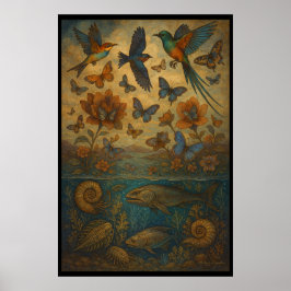 Vogels, vlinders en het oude leven in de oceaan poster