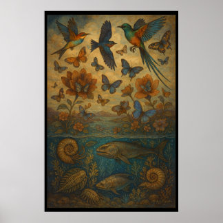 Vogels, vlinders en het oude leven in de oceaan poster