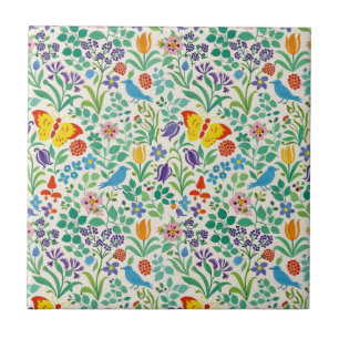 Vogels, Vlinders & Wilde Bloemen Patroon Tegeltje