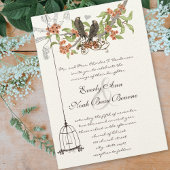  Vogels Vogelkooi Perzik Koraal Bloeit Bruiloft Kaart