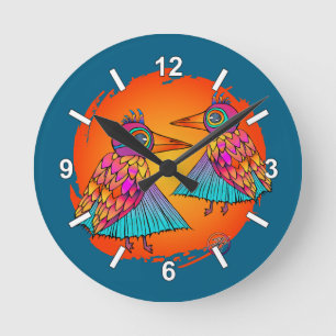 Vogels vol kleur ronde klok