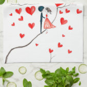 Vogels voor Valentijnsdag Theedoek (Gevouwen)