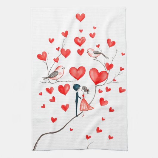 Vogels voor Valentijnsdag Theedoek (Verticaal)