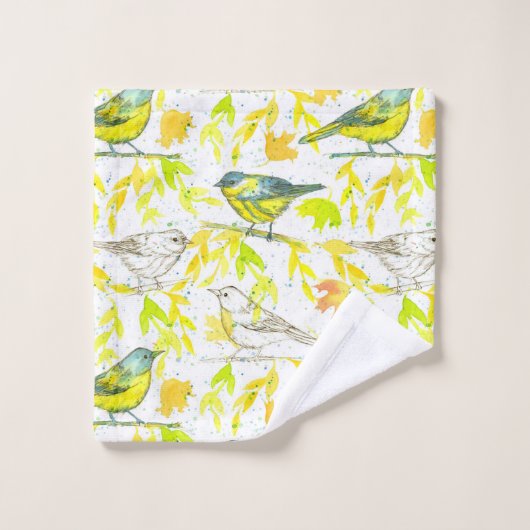 Vogels Waterverf bladeren geel Bad Handdoek (Wasdoekje)