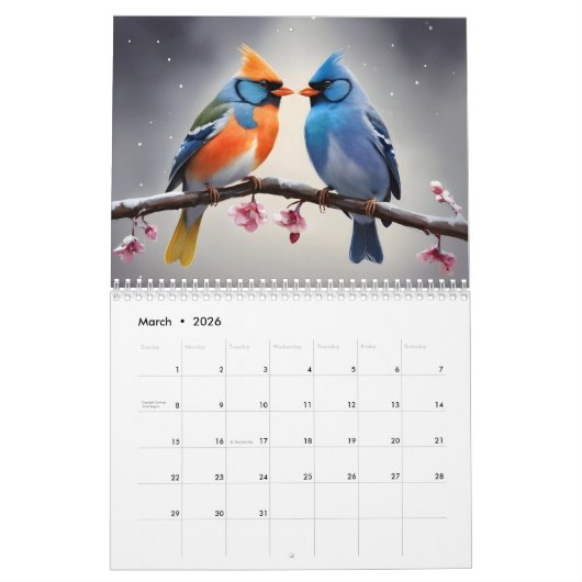 Vogels waterverf kunst kalender (Mar 2026)