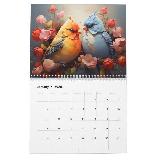 Vogels waterverf kunst kalender (Jan 2026)