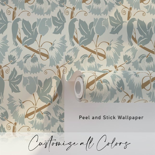  Vogels & Wijnstokken Blauw Taupe Behang (Creator heeft geüpload)