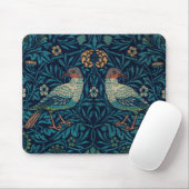 Vogels William Morris. Blauw dierlijk  patroon Muismat (Met muis)