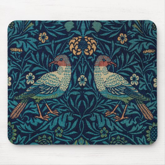 Vogels William Morris. Blauw dierlijk  patroon Muismat (Voorkant)