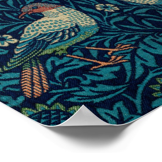 Vogels William Morris. Blauw dierlijk patroon Poster (Hoek)