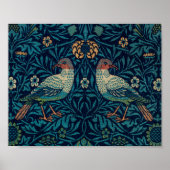 Vogels William Morris. Blauw dierlijk patroon Poster (Voorkant)