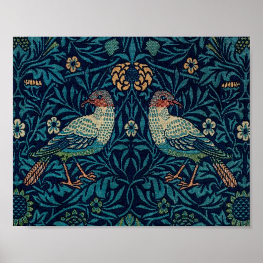 Vogels William Morris. Blauw dierlijk patroon Poster (Voorkant)
