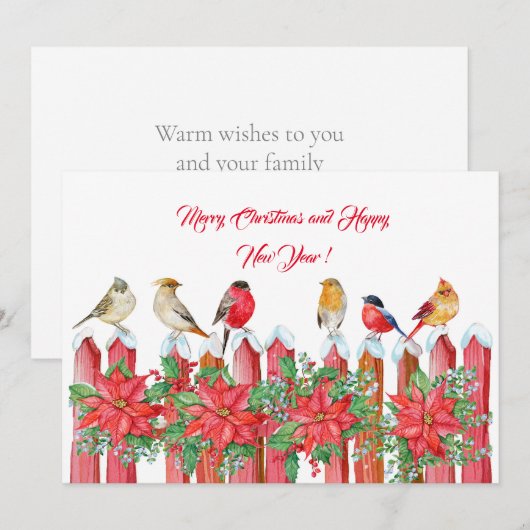 Vogels Winter Kerst Waterverf Vakantie Kaart (Voorkant / Achterkant)