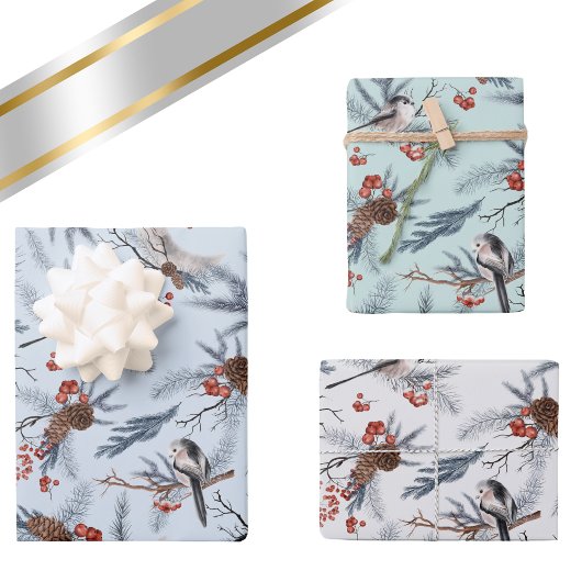 Vogels Winterfoliage Botanische Waterverf Patroon Inpakpapier Vel