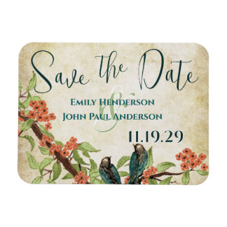 Vogels Woodgrain Save the Date Koraal Kersenbloese Magneet