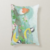 Vogels zingen op een bloeiende boomtak accent kussen (Voorkant(Verticaal))