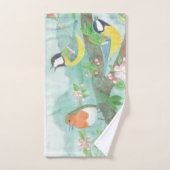 Vogels zingen op een bloeiende boomtak bad handdoek (Handdoek)