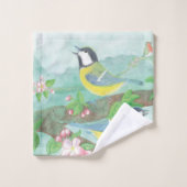 Vogels zingen op een bloeiende boomtak bad handdoek (Wasdoekje)