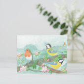 Vogels zingen op een bloeiende boomtak briefkaart (Staand voorkant)