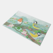 Vogels zingen op een bloeiende boomtak deurmat (Schuin)