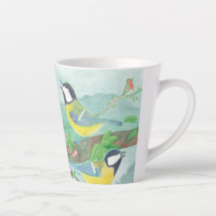 Vogels zingen op een bloeiende boomtak Klein Latte Mok