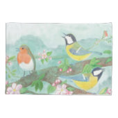 Vogels zingen op een bloeiende boomtak kussensloop (Achterkant)