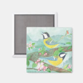 Vogels zingen op een bloeiende boomtak magneet (Voorkant / Achterkant)