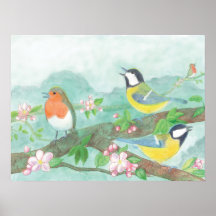 Vogels zingen op een bloeiende boomtak