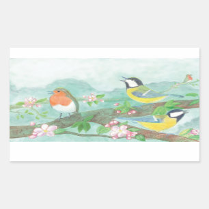 Vogels zingen op een bloeiende boomtak rechthoekige sticker