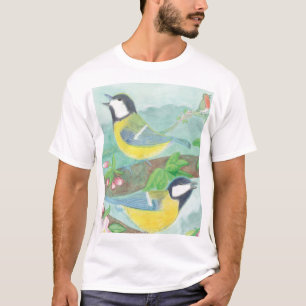 Vogels zingen op een bloeiende boomtak t-shirt
