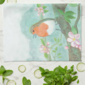 Vogels zingen op een bloeiende boomtak theedoek (Gevouwen)