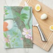 Vogels zingen op een bloeiende boomtak theedoek (Quarter Fold)