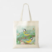 Vogels zingen op een bloeiende boomtak tote bag (Achterkant)
