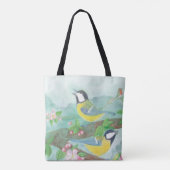 Vogels zingen op een bloeiende boomtak tote bag (Achterkant)