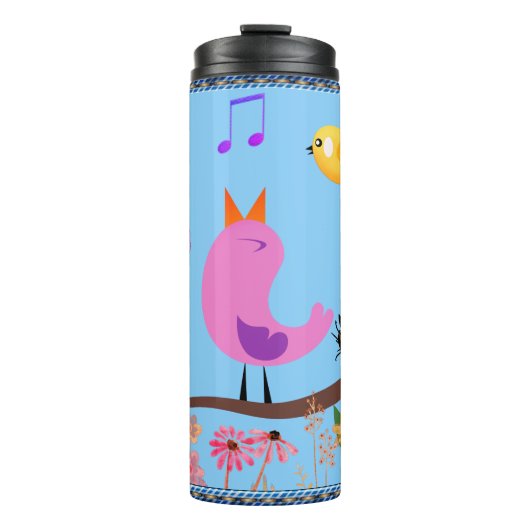 Vogels zingende vun (met initialen) thermosbeker (Voorkant)