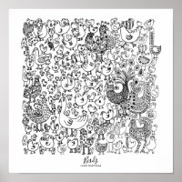 Vogels zwart en wit, illustratie