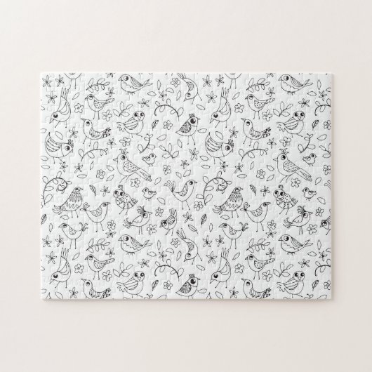 Vogels zwart en wit, kleur uw eigen whimsical legpuzzel (Horizontaal)