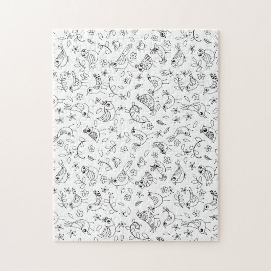 Vogels zwart en wit, kleur uw eigen whimsical legpuzzel (Verticaal)