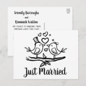 Vogels Zwart Wit Lovebirds Just Married Wedding Aankondigingskaart (Voorkant / Achterkant)