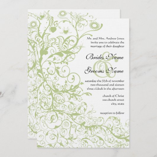 Vogels & Zwemelen Groene Hydrangea #28 Wedding Inv Kaart (Voorkant / Achterkant)