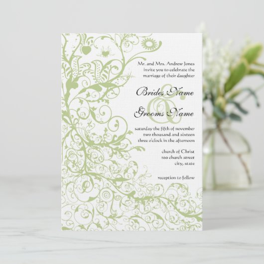 Vogels & Zwemelen Groene Hydrangea #28 Wedding Inv Kaart (Staand voorkant)