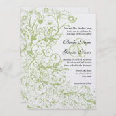 Vogels Zwirls#27 Wedding Invitation Green Hydrange Kaart (Voorkant / Achterkant)
