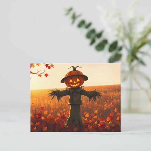 Vogelscheuche mit Kürbiskopf im Herbst Briefkaart (Staand voorkant)